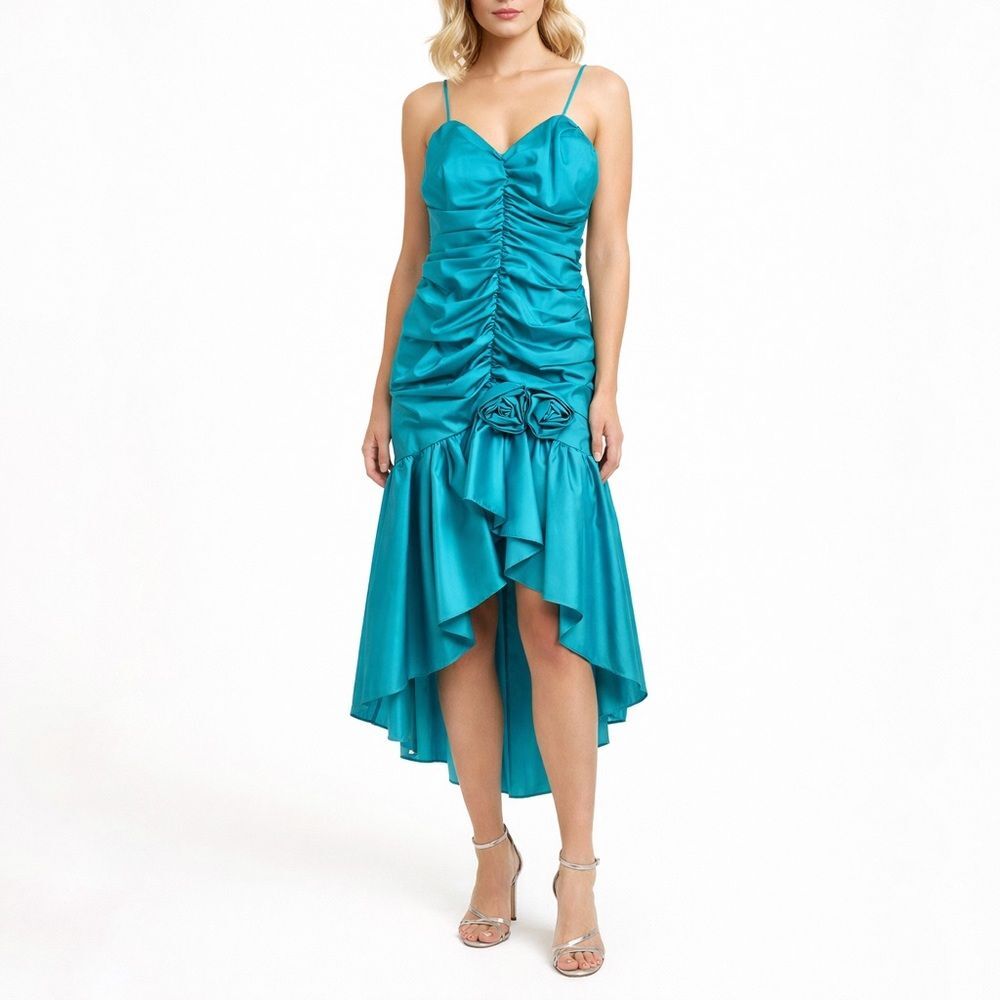 Vintage 80’s Rosette Cocktail Dress in Tesl Blue Size XS
